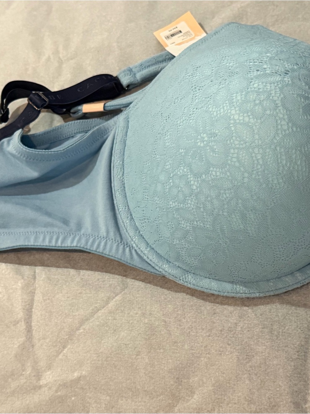 Cacique Light Blue Lace T-Shirt Bra with Navy Accents - Picture 3 of 4